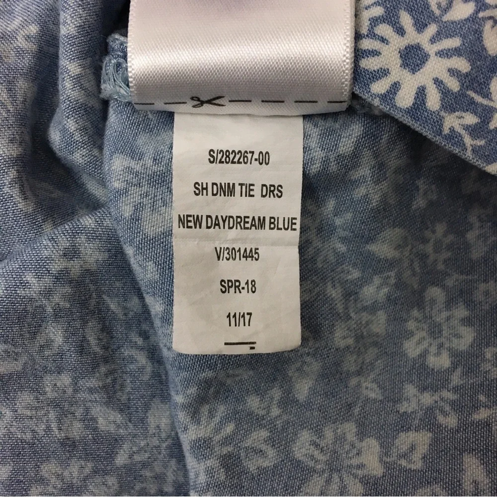 GAP Baby Dress Chambray Floral Bow Shoulder Lightweight Cotton Size 18-24M